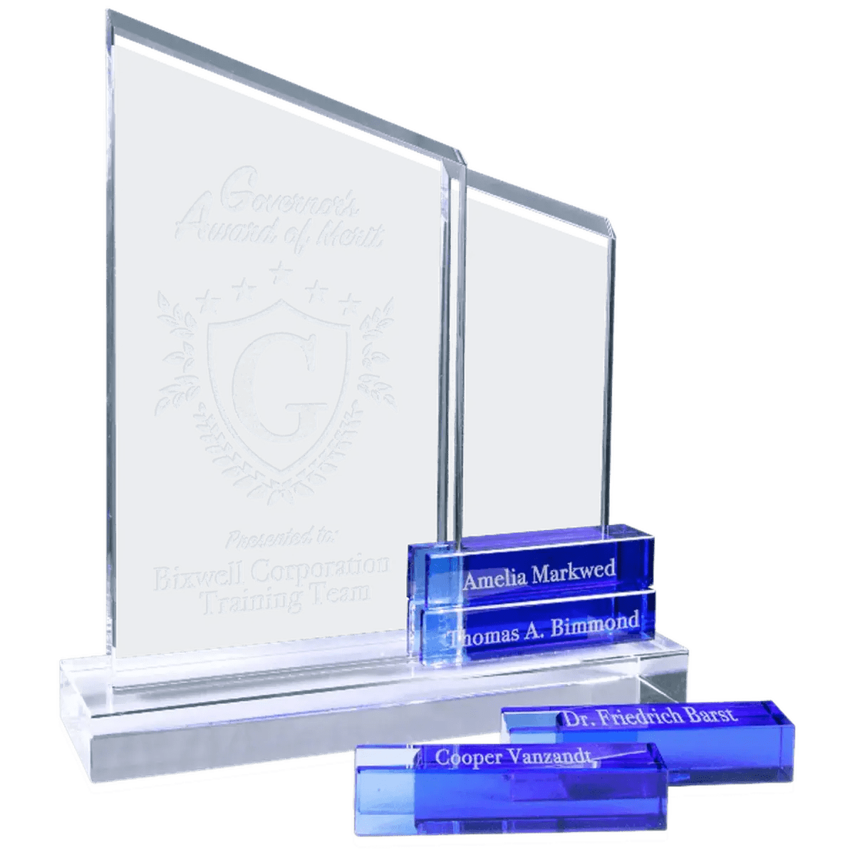 Crystal Perpetual Stand Up Plaque with Crystal Name Blocks - Black