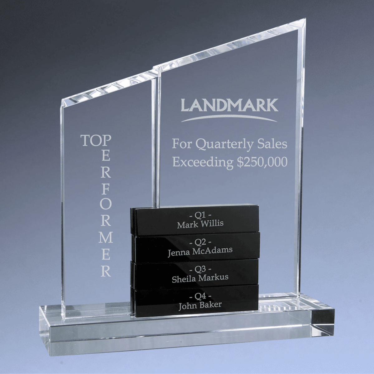 Crystal Perpetual Stand Up Plaque with Crystal Name Blocks - Black