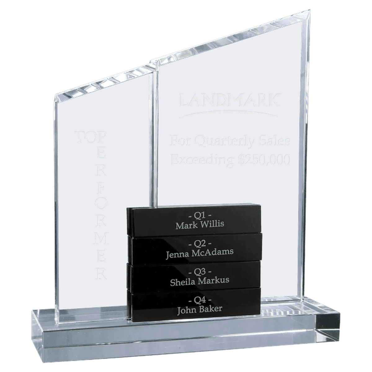 Crystal Perpetual Stand Up Plaque with Crystal Name Blocks - Black