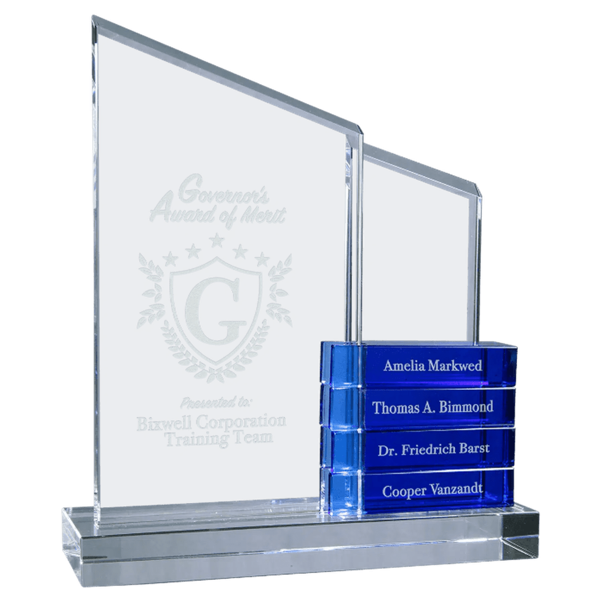 Crystal Perpetual Stand Up Plaque with Crystal Name Blocks - Black
