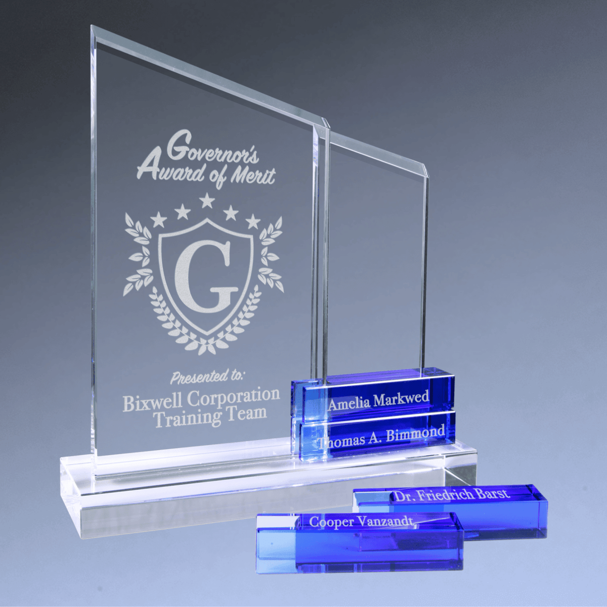 Crystal Perpetual Stand Up Plaque with Crystal Name Blocks - Black