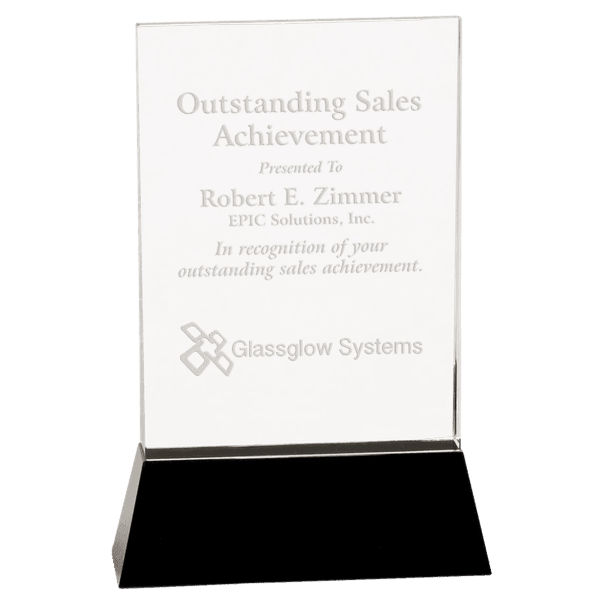 Crystal Rectangle Wedge Award Plaque on Black Base - 9"
