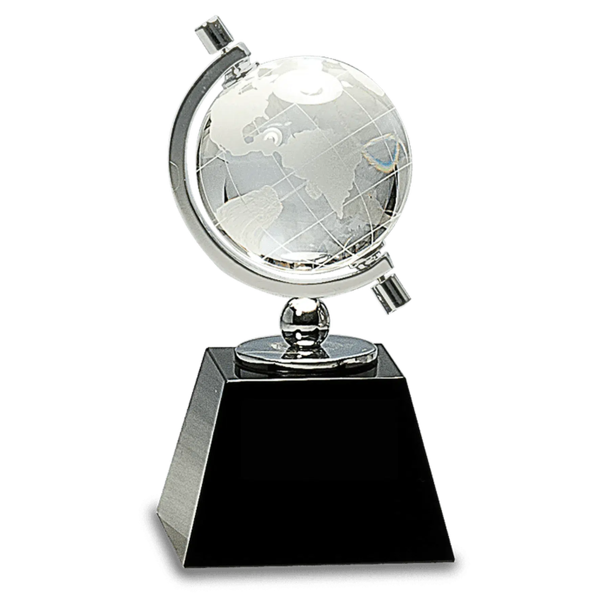 Crystal Spinning Globe on Black Base - LightForce Laser Engraving, LLC