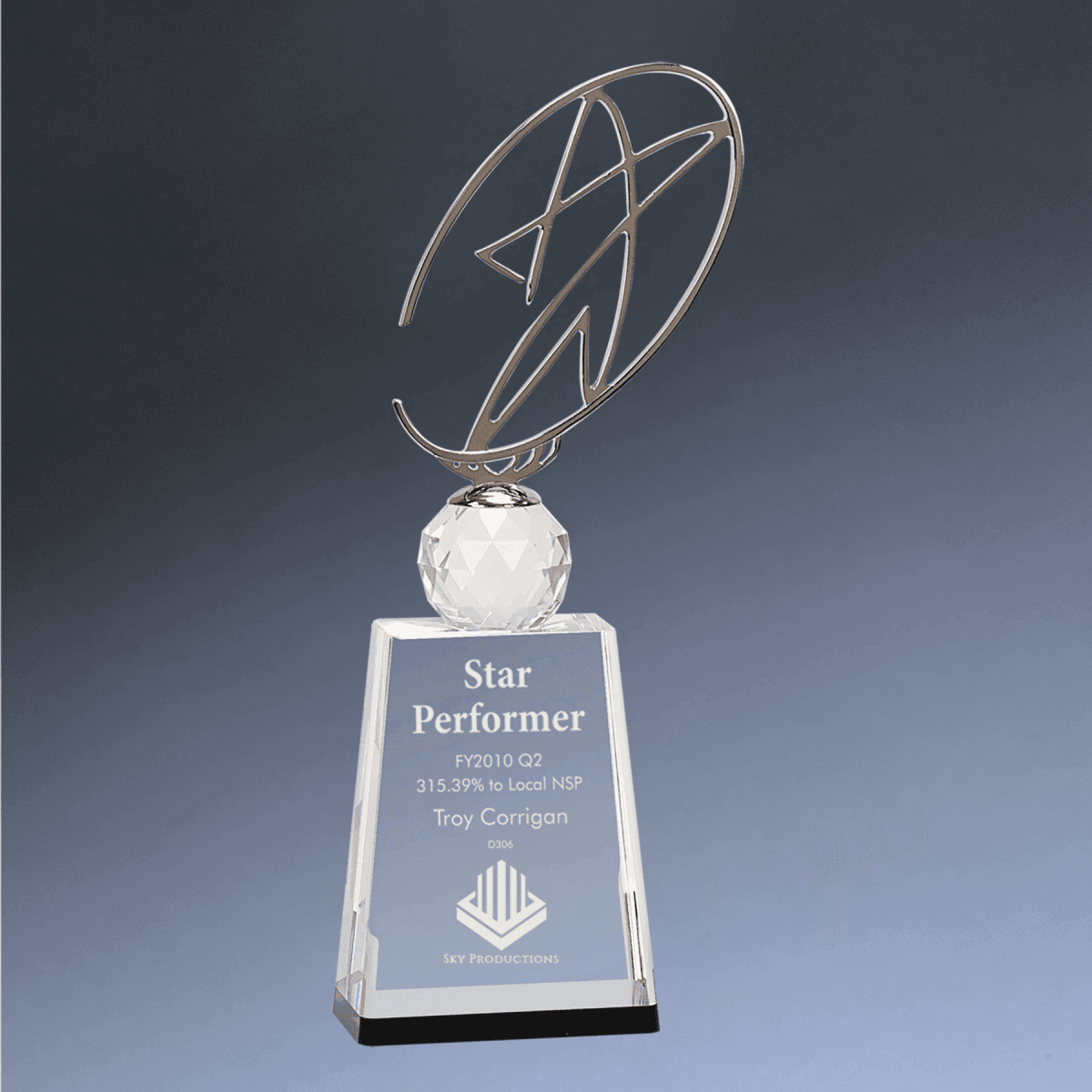 Crystal Star Awards - Silver Metal Star on Base