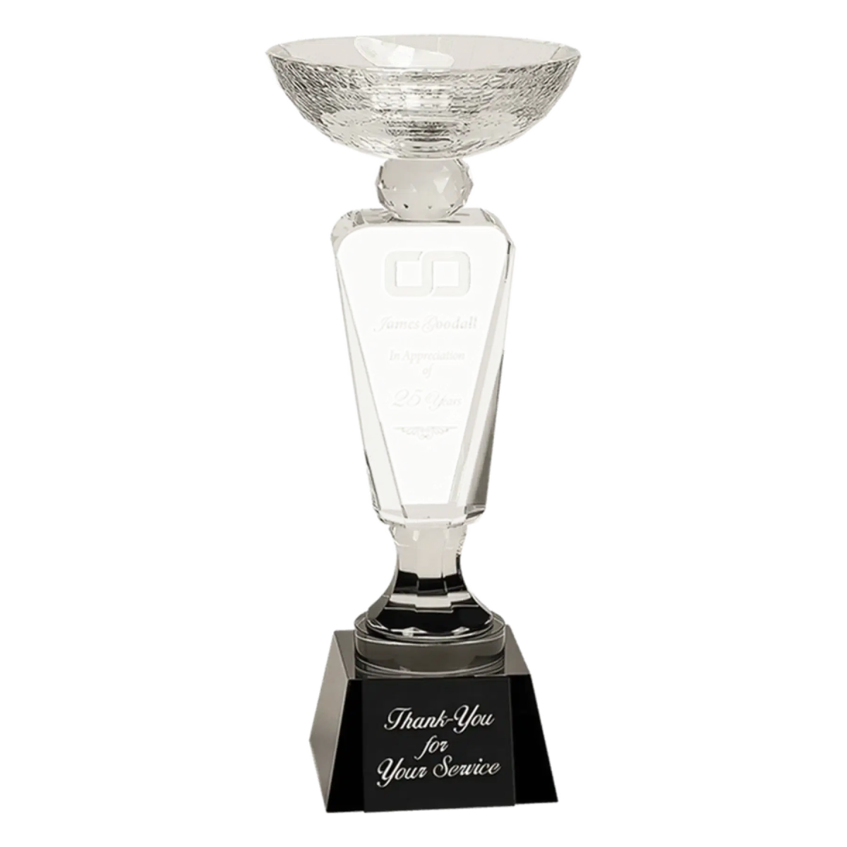 Crystal Trophy Cup with Black Pedestal Base - LightForce Laser Engraving, LLC