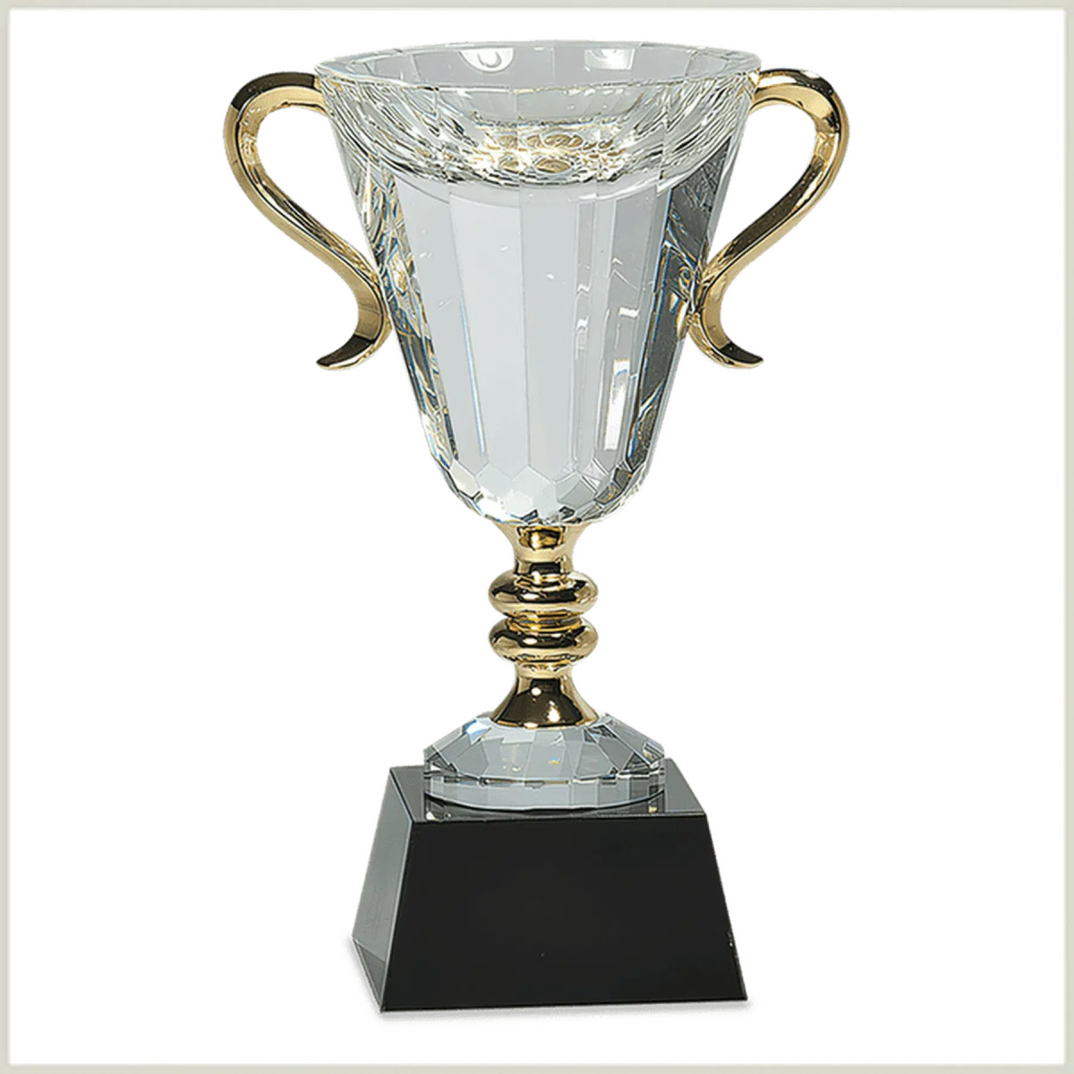 Crystal Trophy Cup with Gold Handles and Stem - LightForce Laser Engraving, LLC