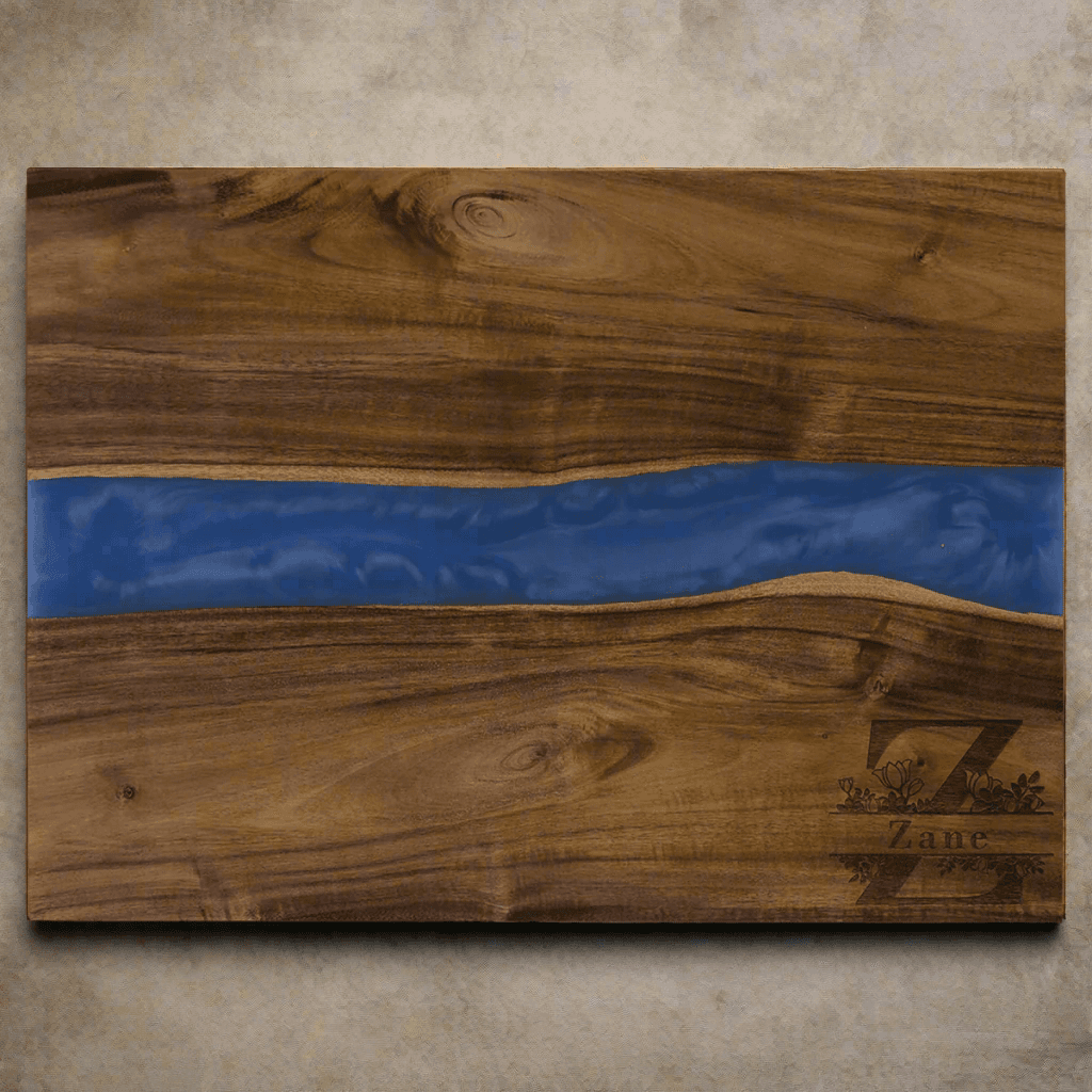 Custom Engraved Acacia Cutting Board - With Blue Pearl Resin - 18"x 9"