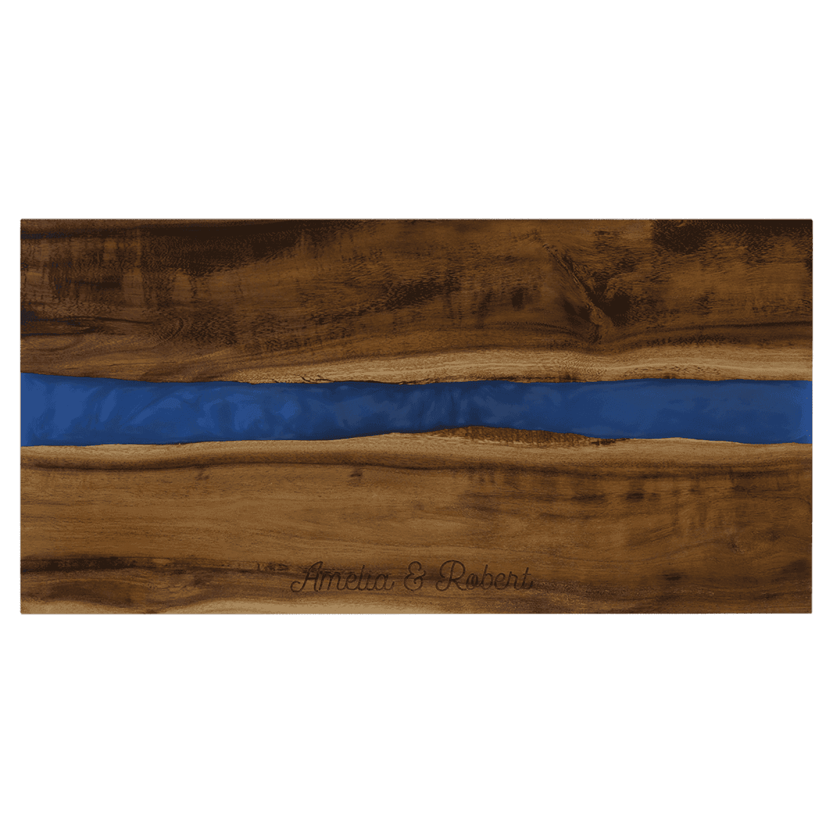 Custom Engraved Acacia Cutting Board - With Blue Pearl Resin - 15" x 11 3/4"