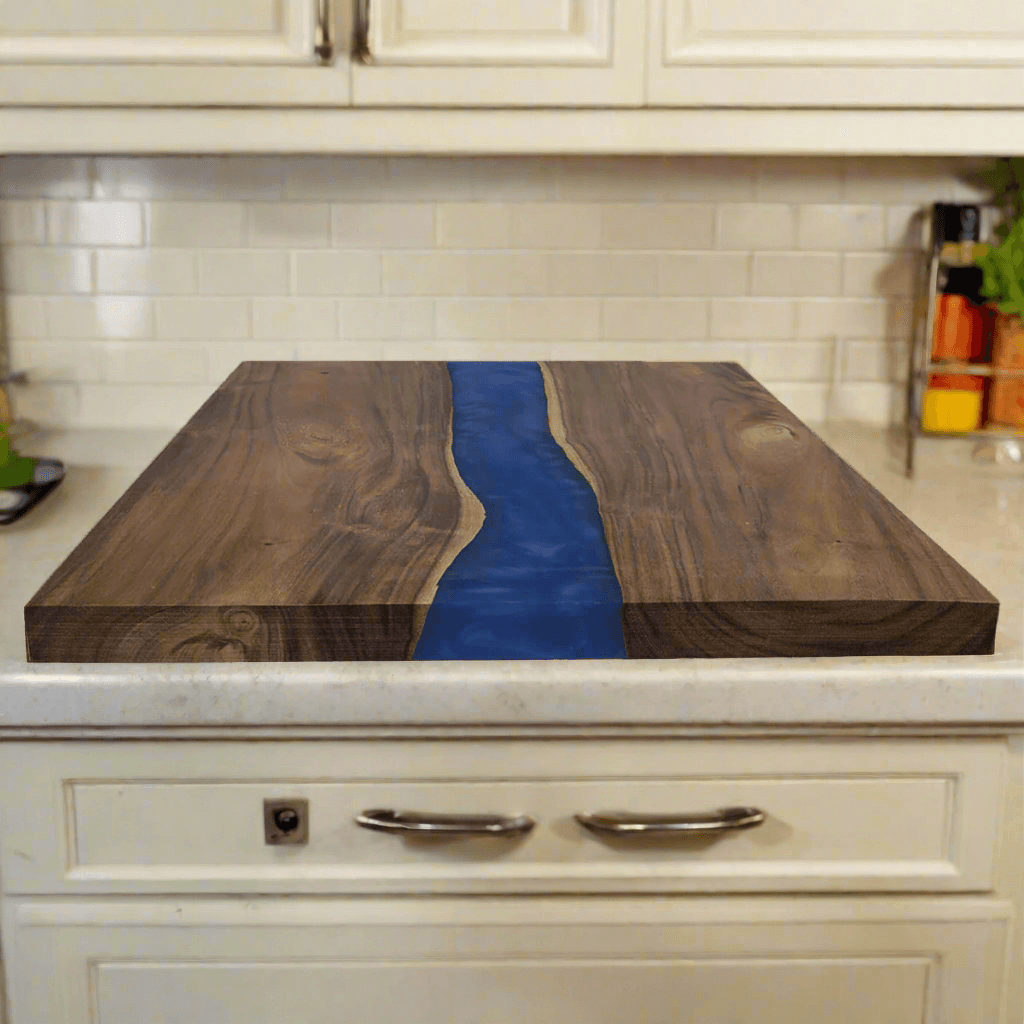 Custom Engraved Acacia Cutting Board - With Blue Pearl Resin - 18"x 9"