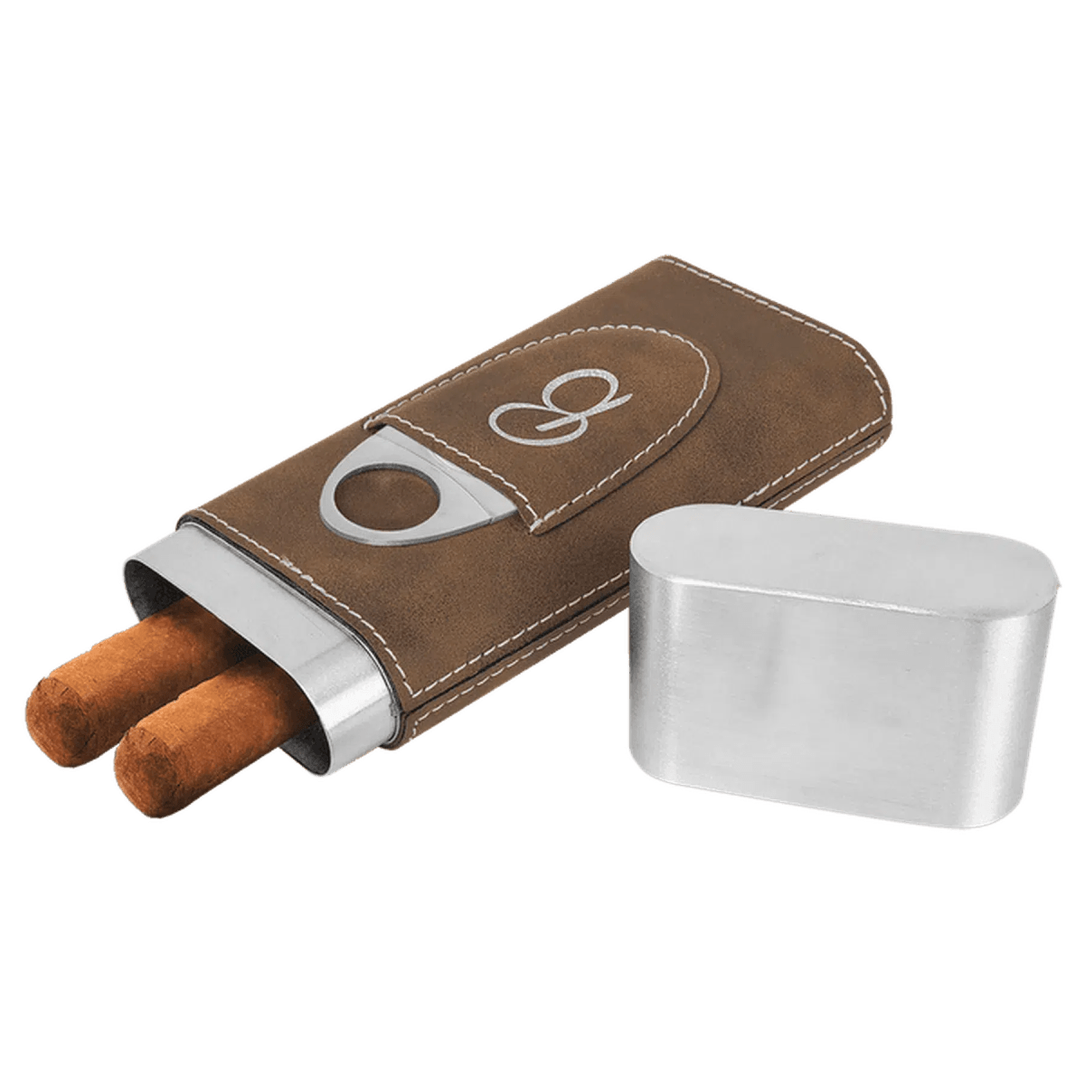 Custom Engraved Cigar Cases with Cutter in Leatherette - Rustic/Silver