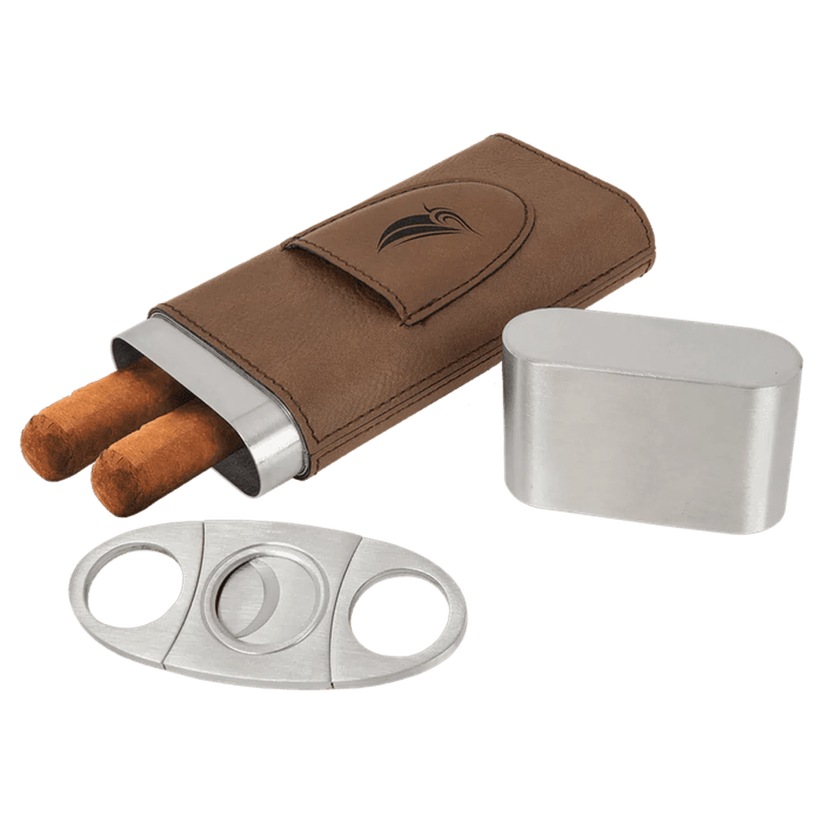 Custom Engraved Cigar Cases with Cutter in Leatherette - Dark Brown