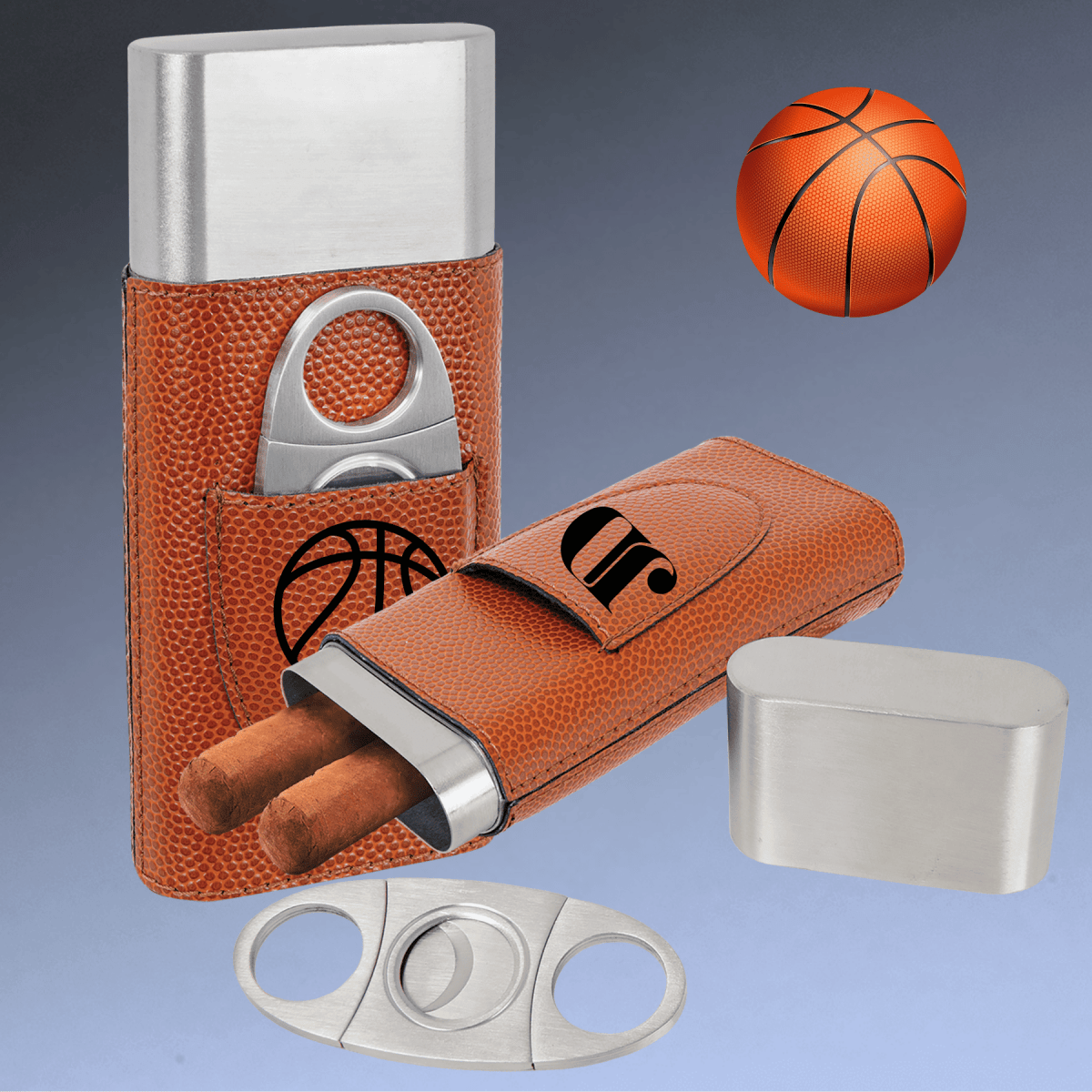 Custom Engraved Cigar Cases with Cutter in Leatherette - Light Brown