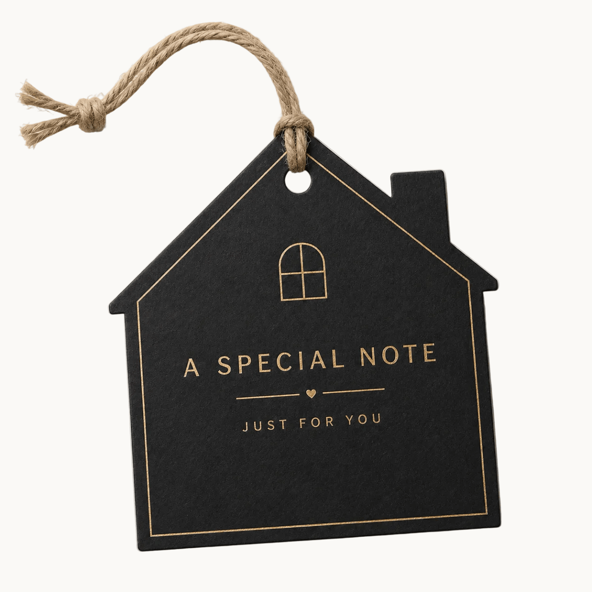 Custom Engraved Gift Notes - Black Cardstock House-Shaped with String