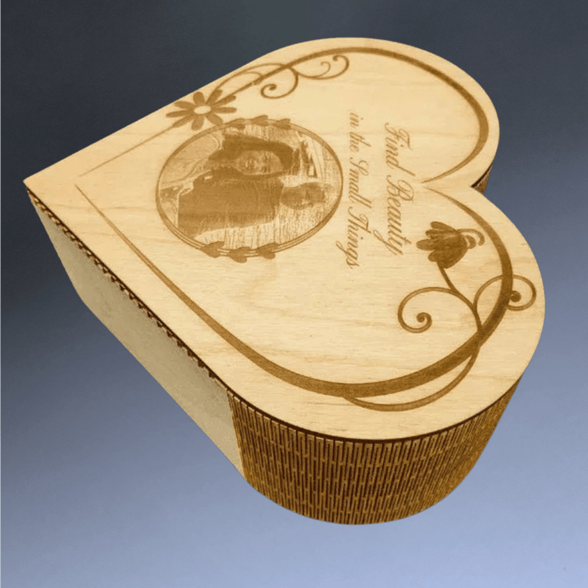 Custom Engraved Heart - Shaped Wood Keepsake Box with Live Edges - 9" x 9" x 4" (Deep)