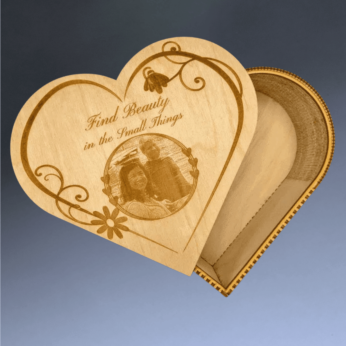 Custom Engraved Heart - Shaped Wood Keepsake Box with Live Edges - 9" x 9" x 4" (Deep)