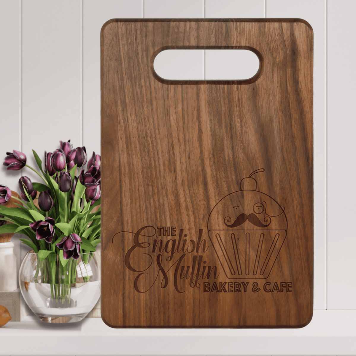 Custom Engraved Walnut Cutting Boards with Paddle Handle - 9" x 6"