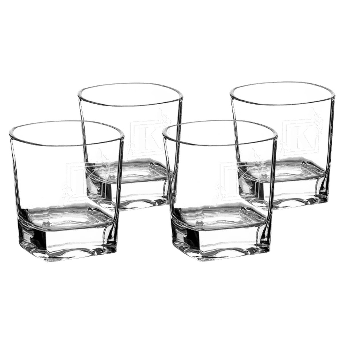 Custom Engraved Whiskey Glasses - Set of 4 Boxed Gift Set - Rounded Diamond Cut Bottom