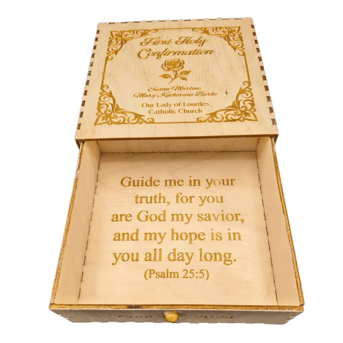 Custom First Confirmation or Communion Keepsake Box - LightForce Laser Engraving, LLC