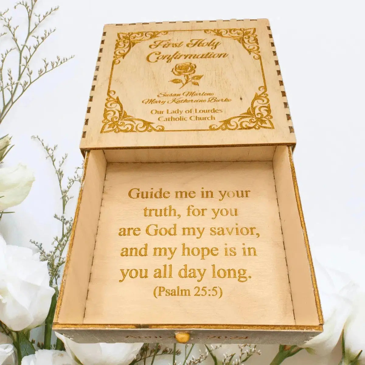 Custom First Confirmation or Communion Keepsake Box - LightForce Laser Engraving, LLC