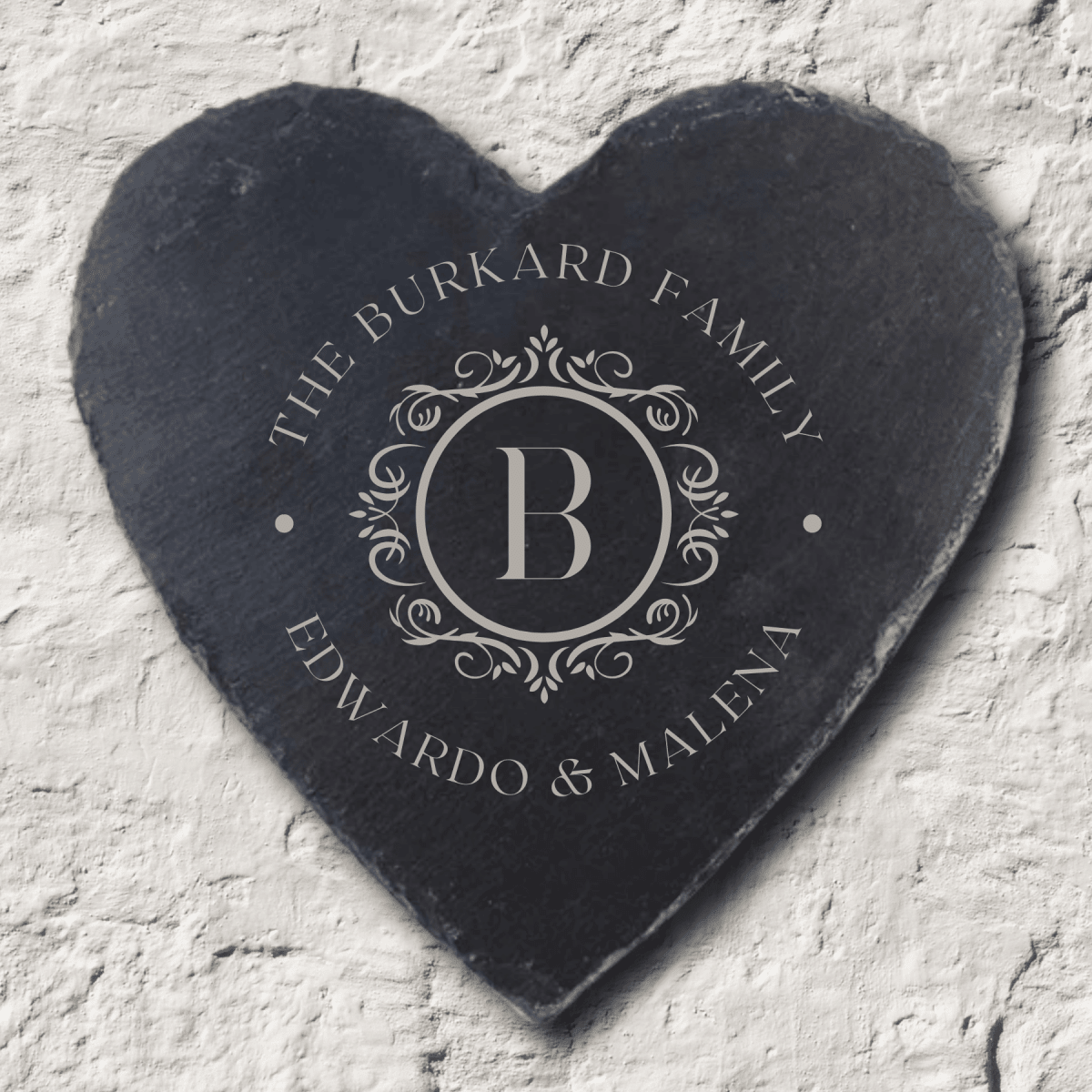 Custom Heart - Shaped Slate Plaque with Personalized Engraving - Monogram - Add Initial and Names (3 Areas)
