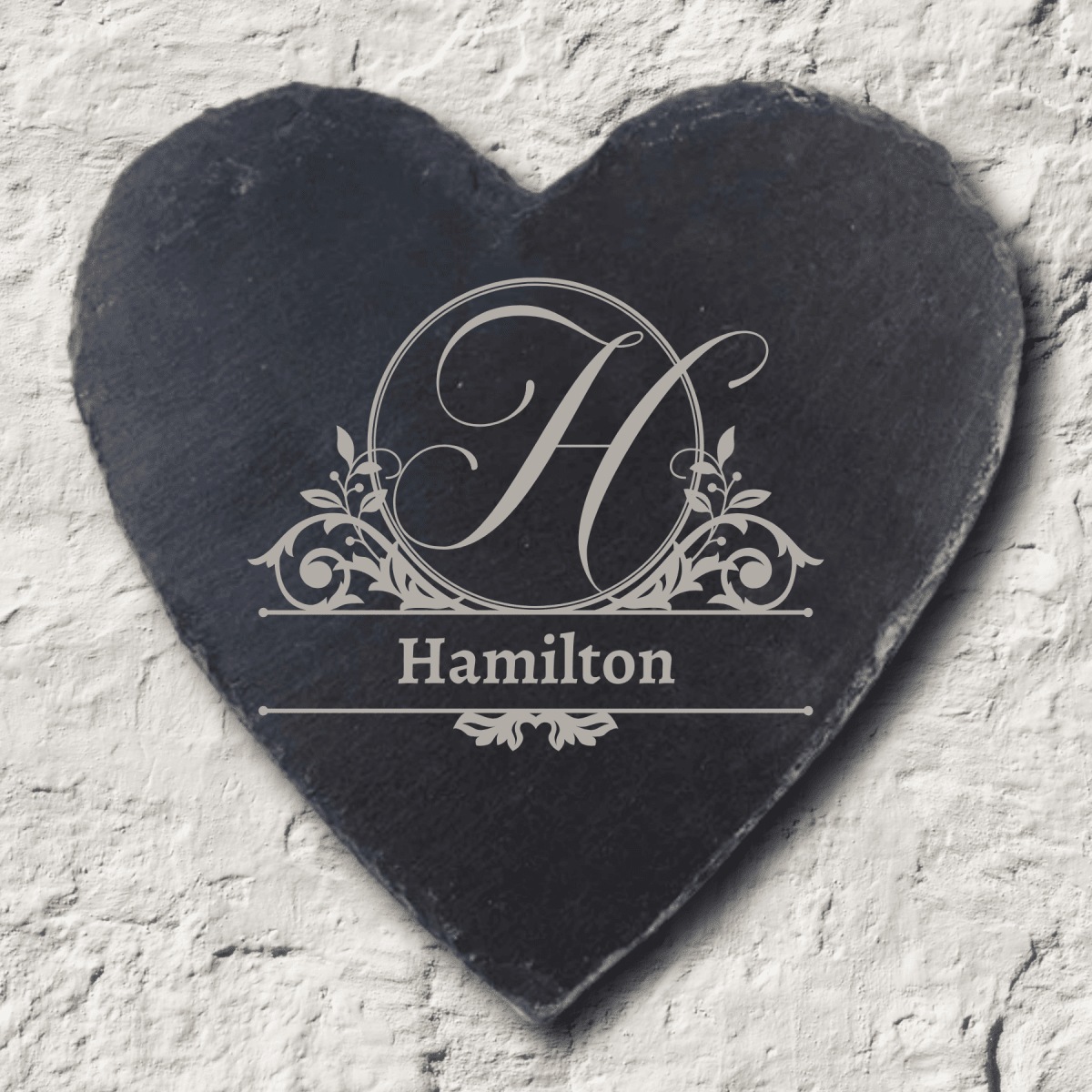 Custom Heart - Shaped Slate Plaque with Personalized Engraving - Monogram - Add Initial and Name (2 Areas