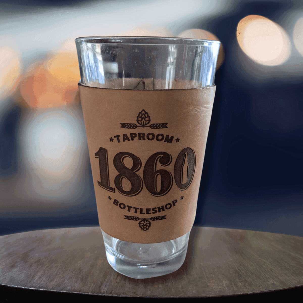 Custom Leather Pint Glass Sleeve with Engraved Personalization - 3.5"