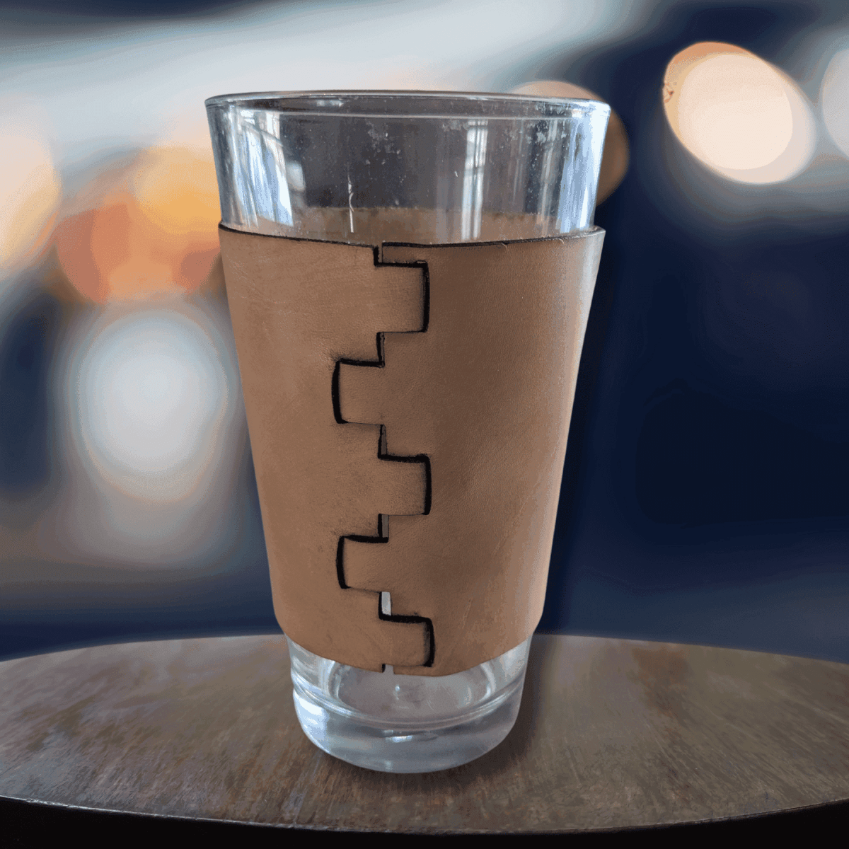 Custom Leather Pint Glass Sleeve with Engraved Personalization - 3.5"