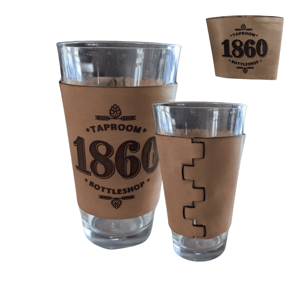 Custom Leather Pint Glass Sleeve with Engraved Personalization - 3.5"