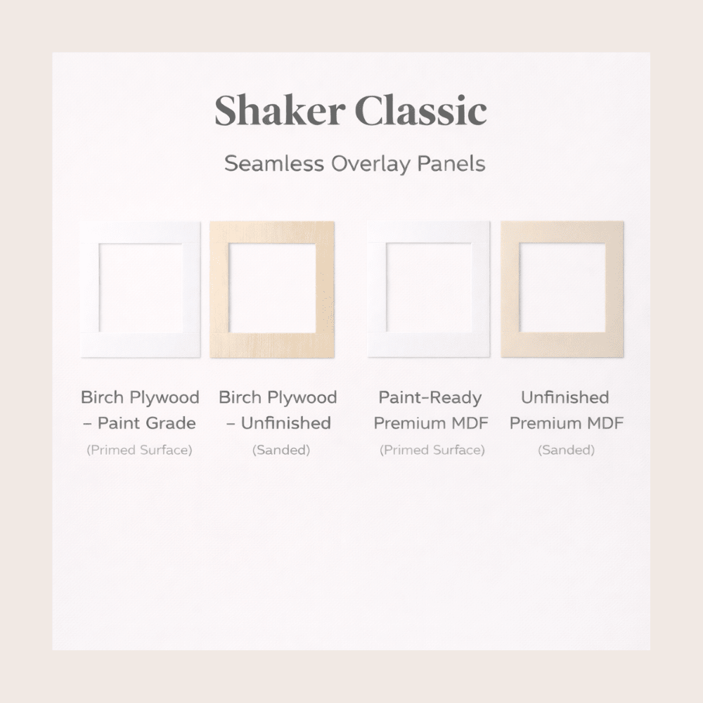 Custom Shaker Classic Cabinet Overlay Panel – Cut to Size - Up to 12" x 12" x 0.188"