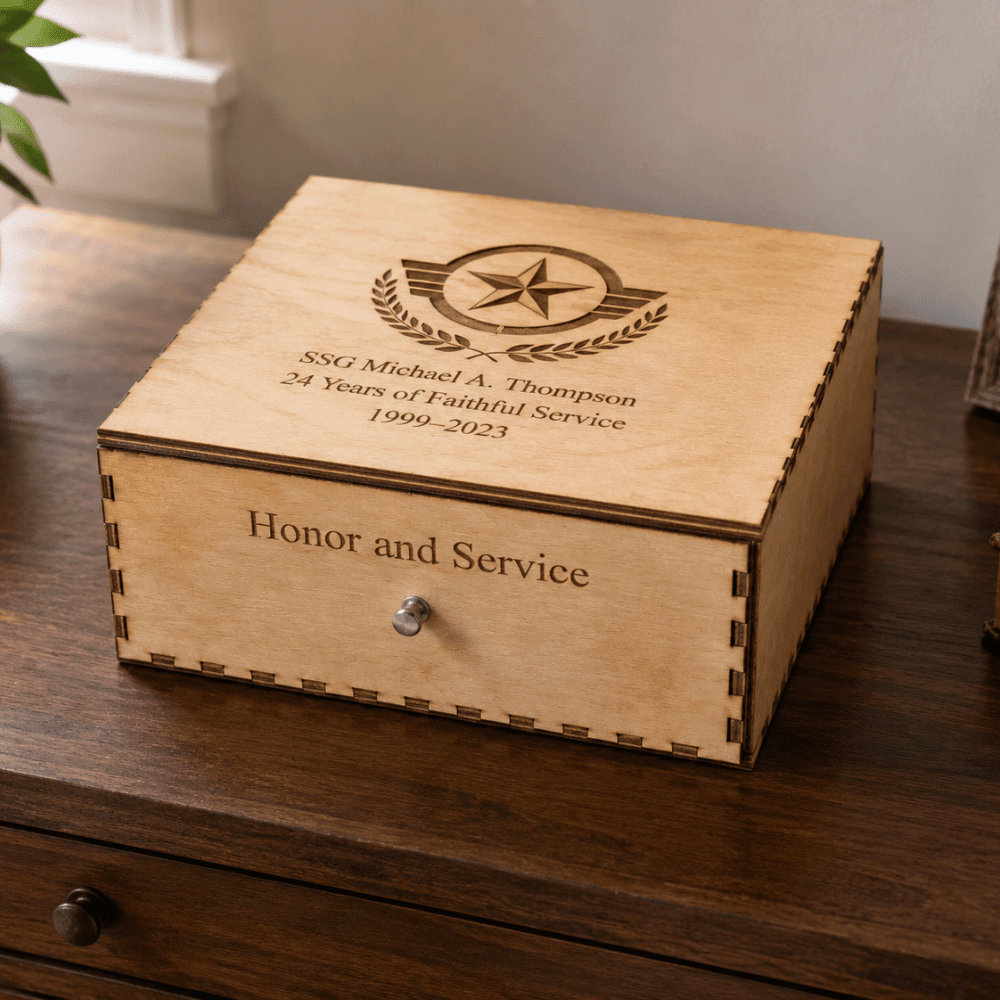 Custom Wood Keepsake Gift Box for Awards, Memorials & Gifts - Natural