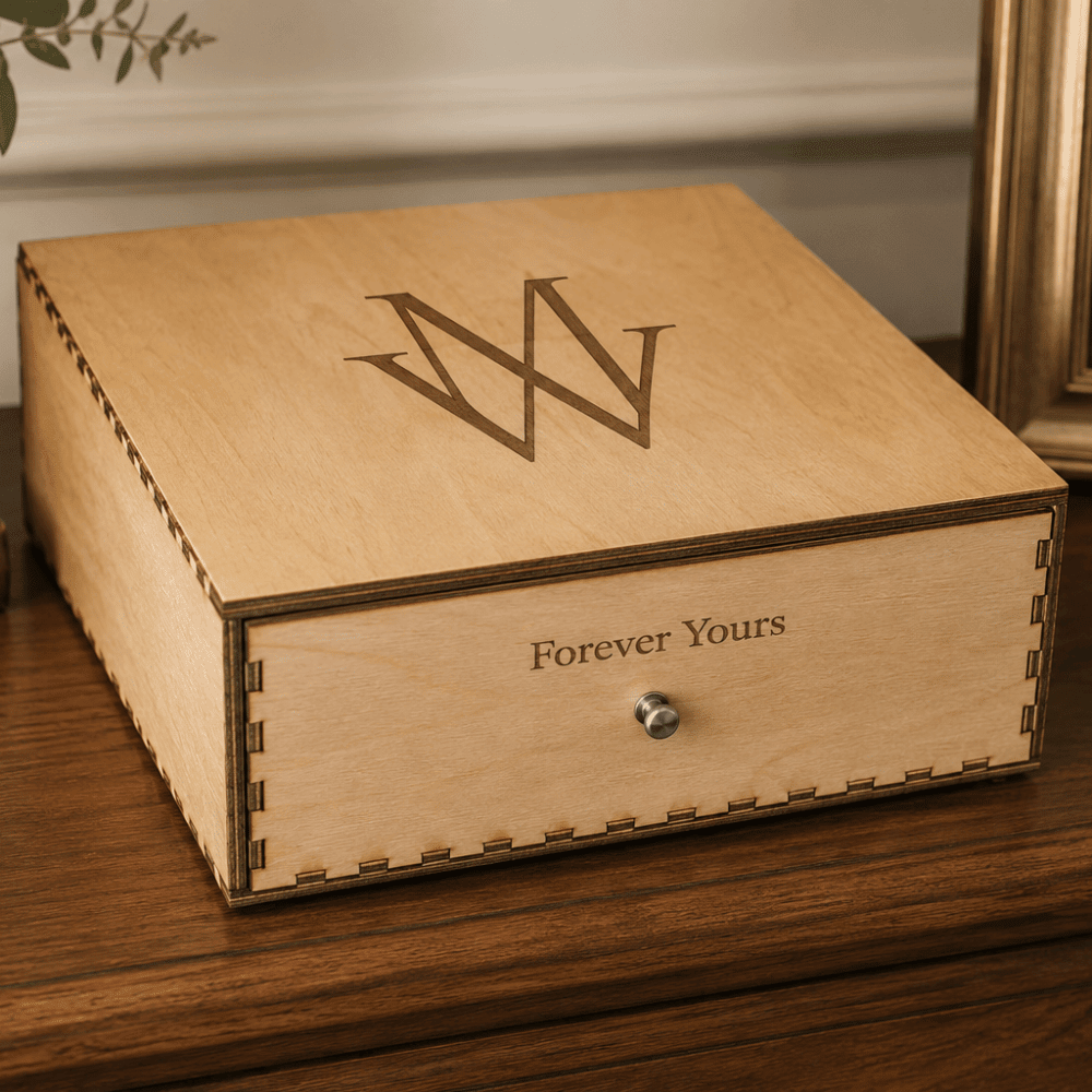 Custom Wood Keepsake Gift Box for Awards, Memorials & Gifts - Natural