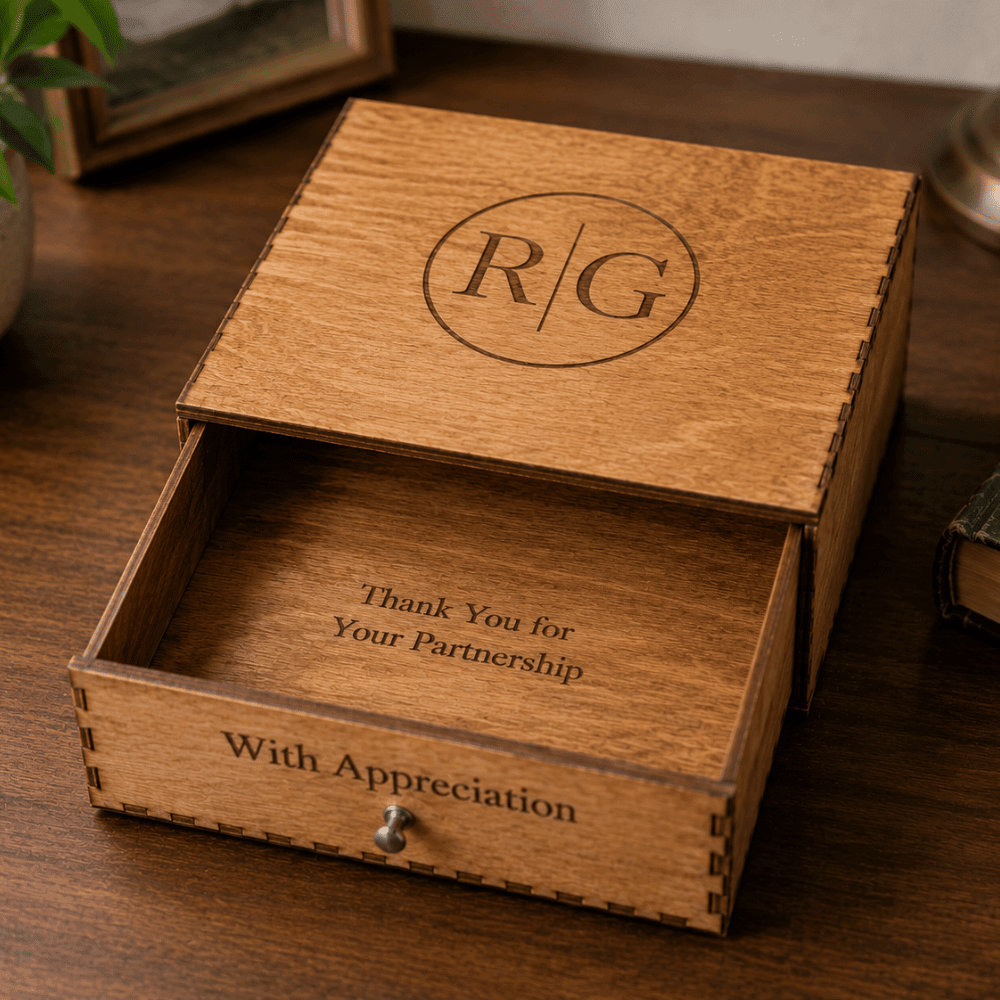 Custom Wood Keepsake Gift Box for Awards, Memorials & Gifts - Walnut