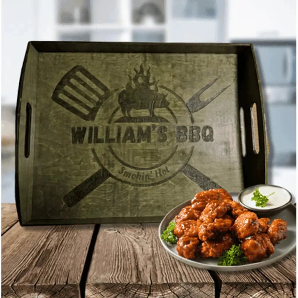 Custom Wood Serving Trays - Hand - Crafted with Handles - BBQ Tray