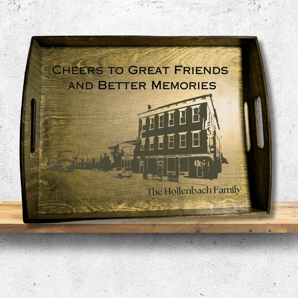 Custom Wood Serving Trays - Hand - Crafted with Handles - Cheers to Great Friends Cocktail Tray
