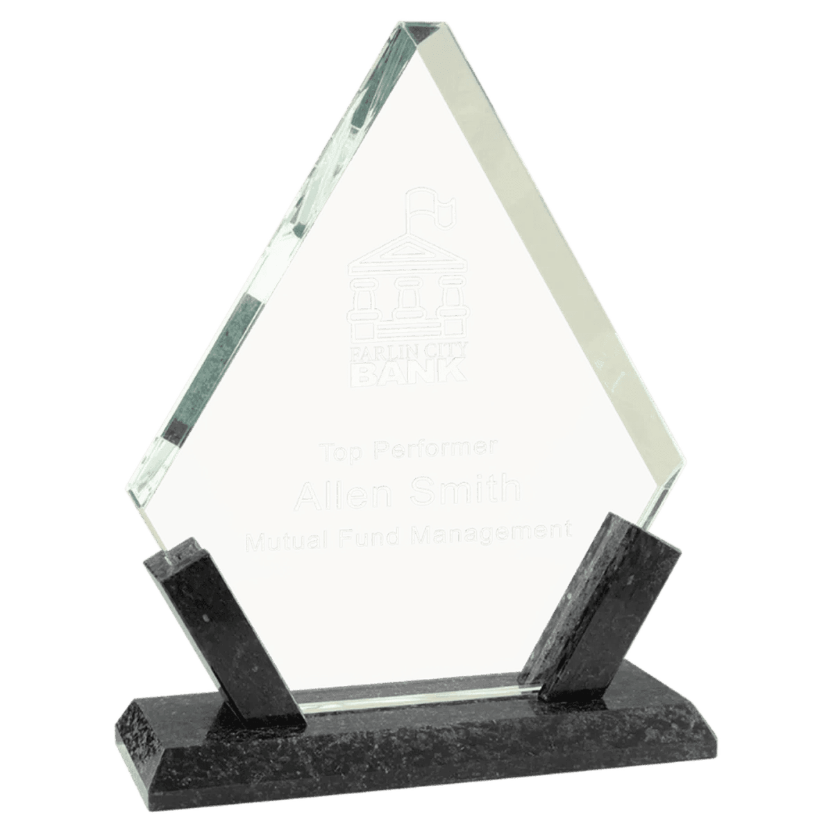 Cut Glass Awards with Black Marble Column Base - Clipped Corners