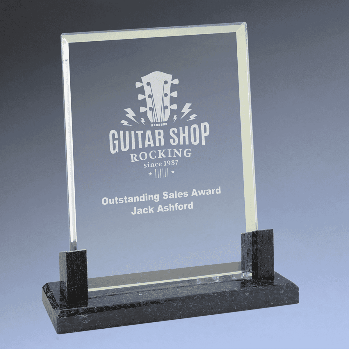 Cut Glass Awards with Black Marble Column Base - Rectangle