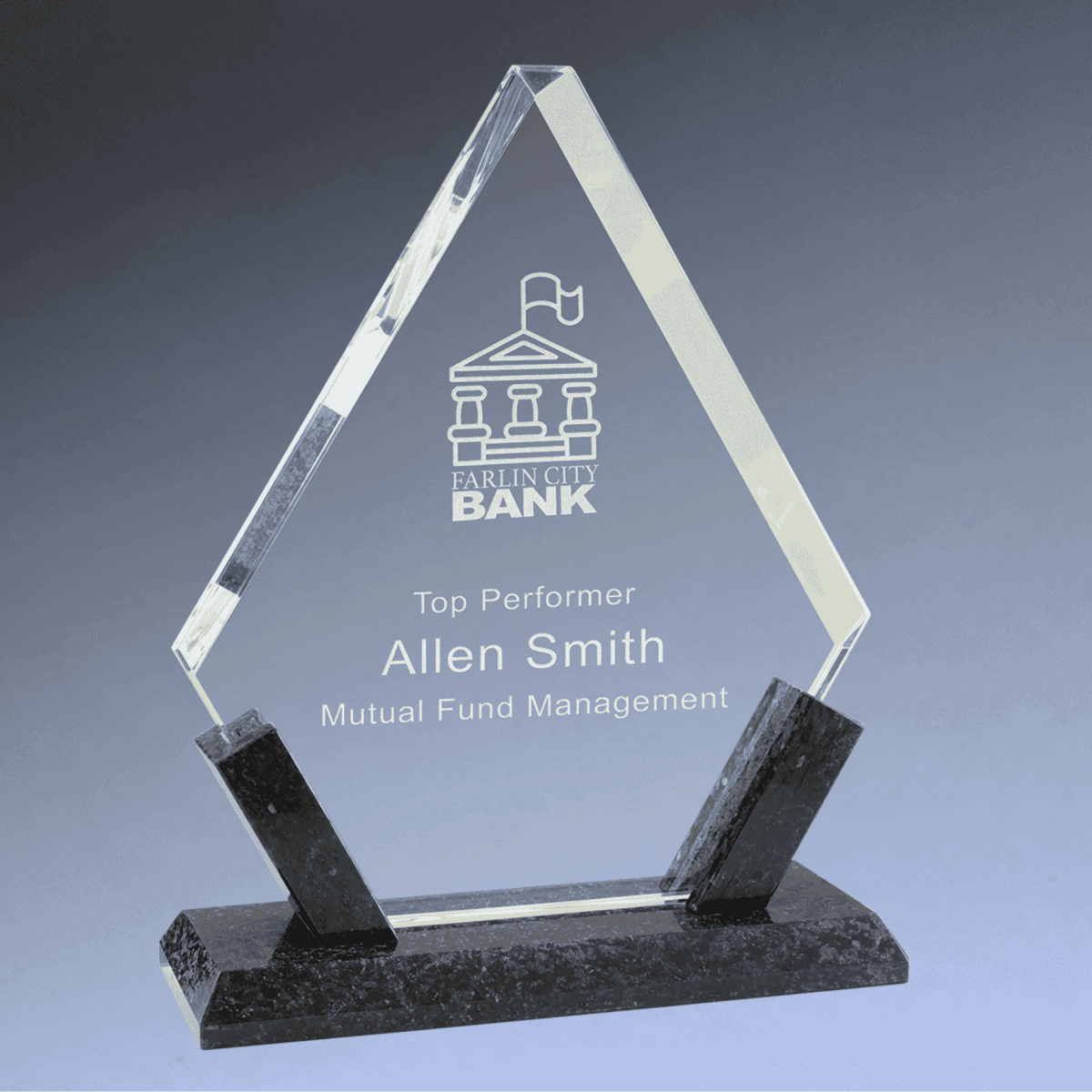 Cut Glass Awards with Black Marble Column Base - Diamond