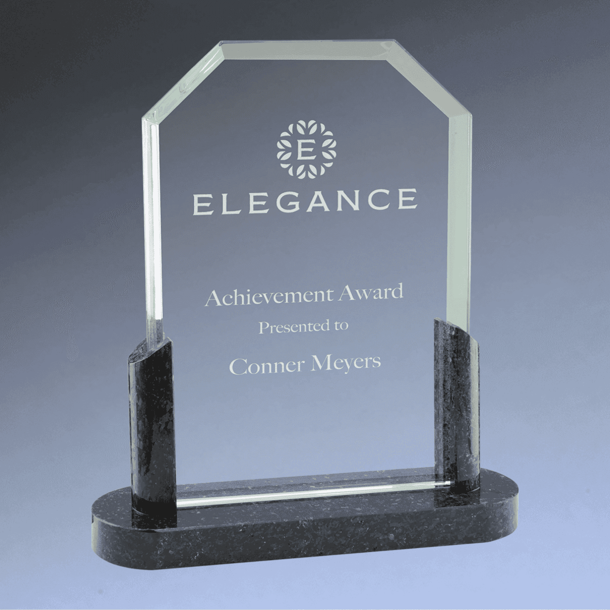 Cut Glass Awards with Black Marble Column Base - Clipped Corners