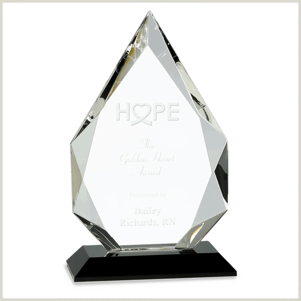 Diamond Crystal on Black Pedestal Base - LightForce Laser Engraving, LLC