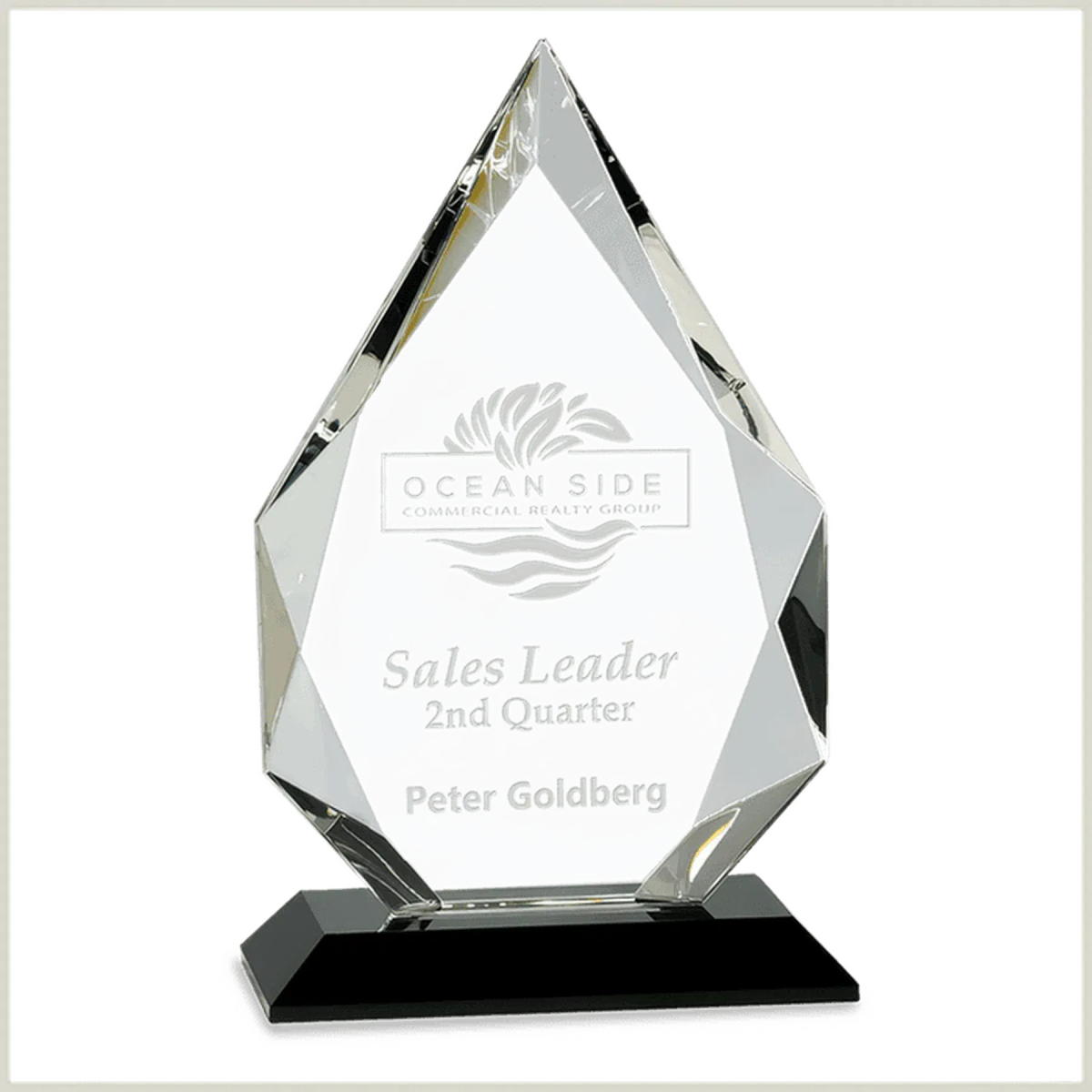 Diamond Crystal on Black Pedestal Base - LightForce Laser Engraving, LLC