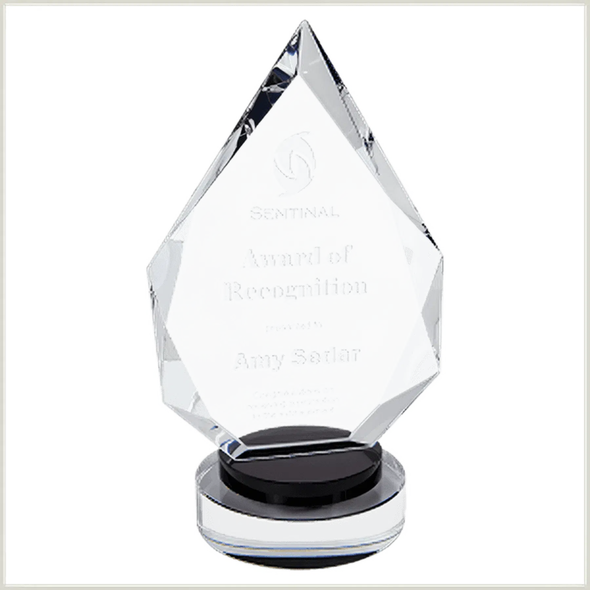 Diamond - Crystal - on - Round - Base (Black or Blue) - LightForce Laser Engraving, LLC