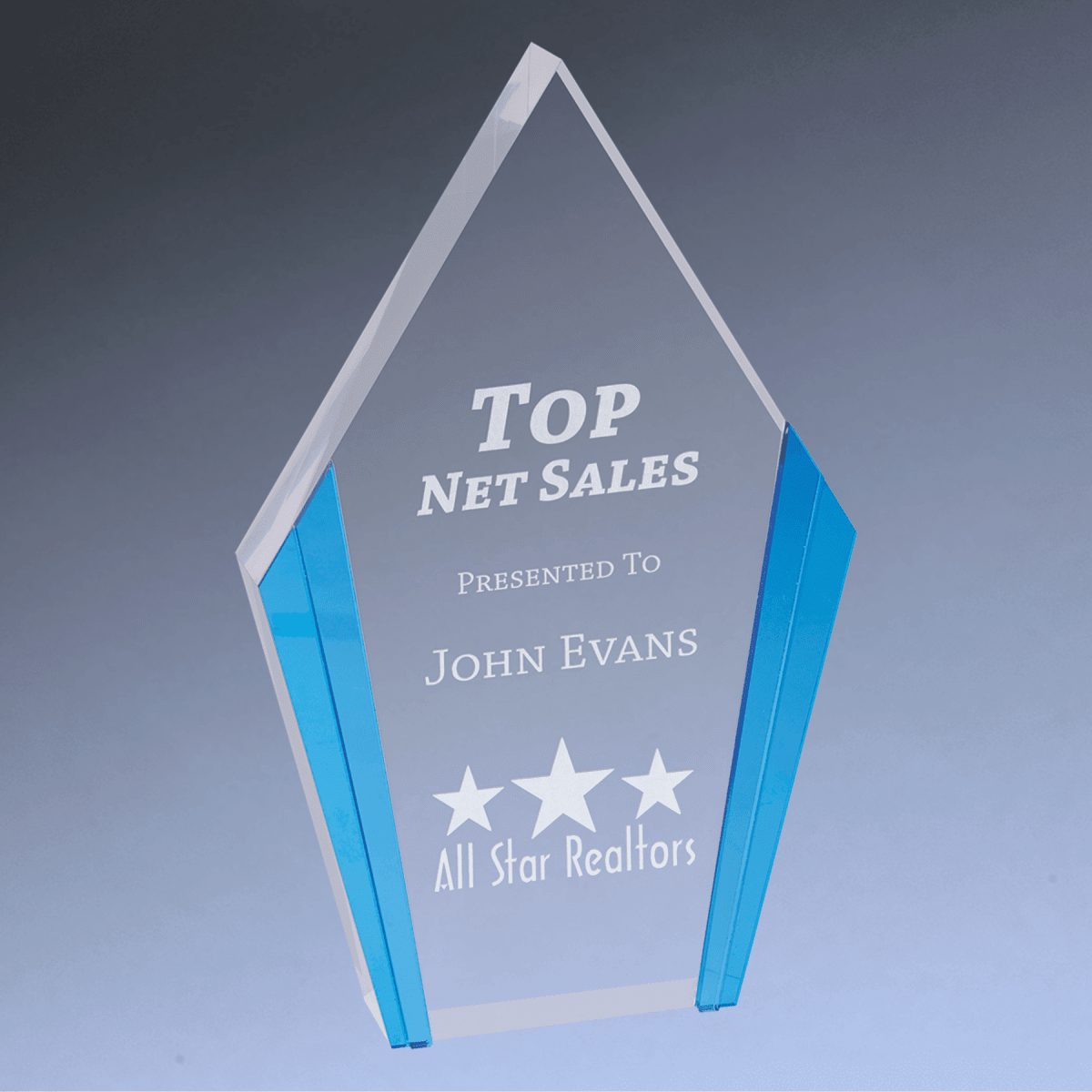 Diamond Edge Acrylic Awards with Blue, Gold or Silver Accents - Blue