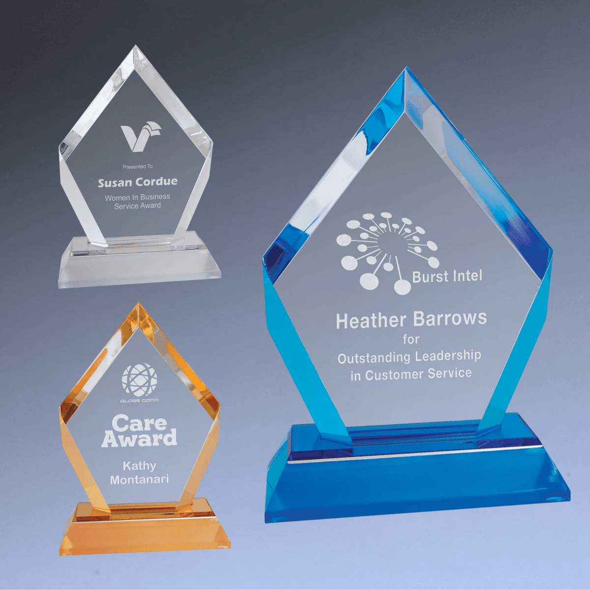 Diamond Impress Acrylic Award with Frosted Colored Base - Blue