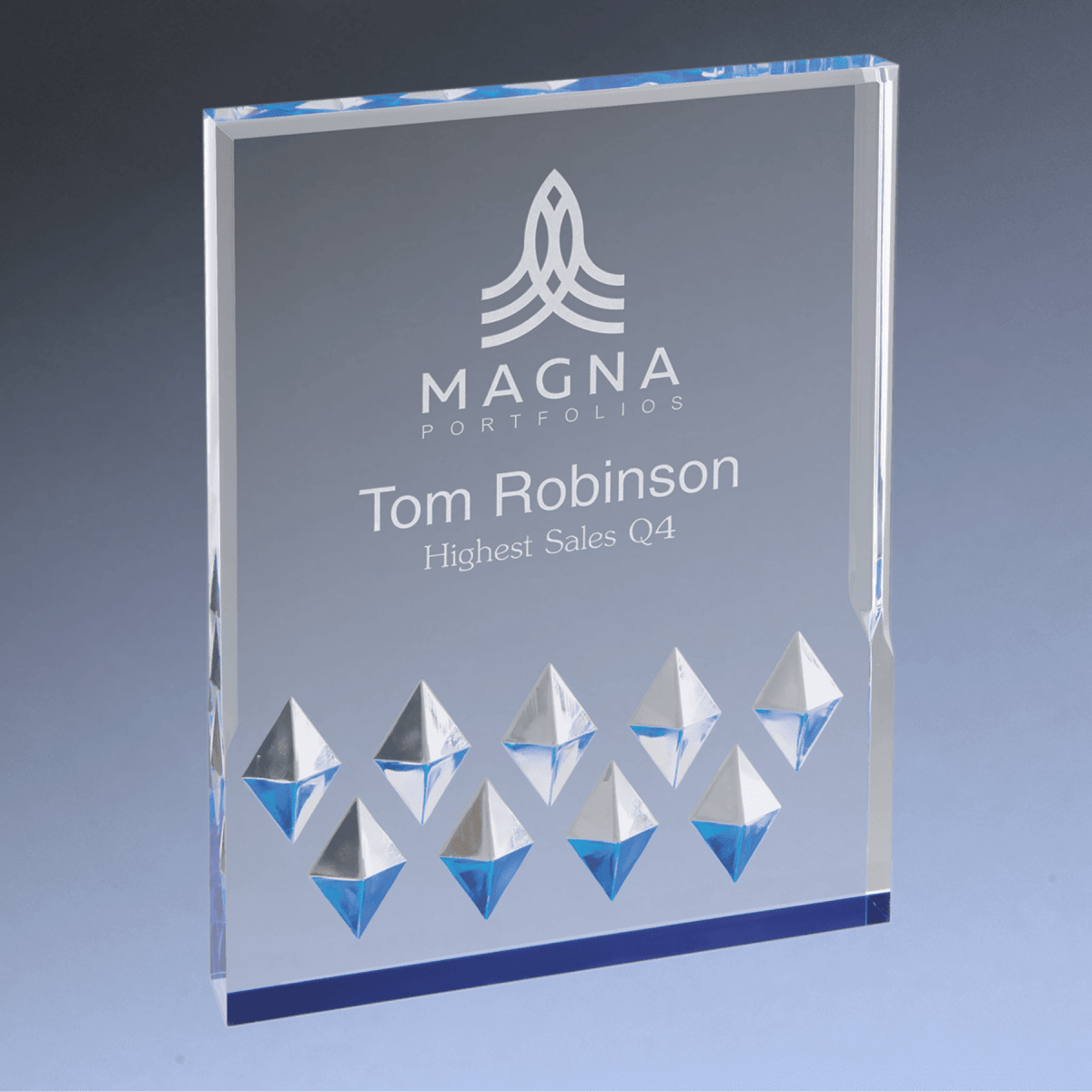 Diamond Mirage Acrylic Awards - Custom Engraved with Color Accents - Blue