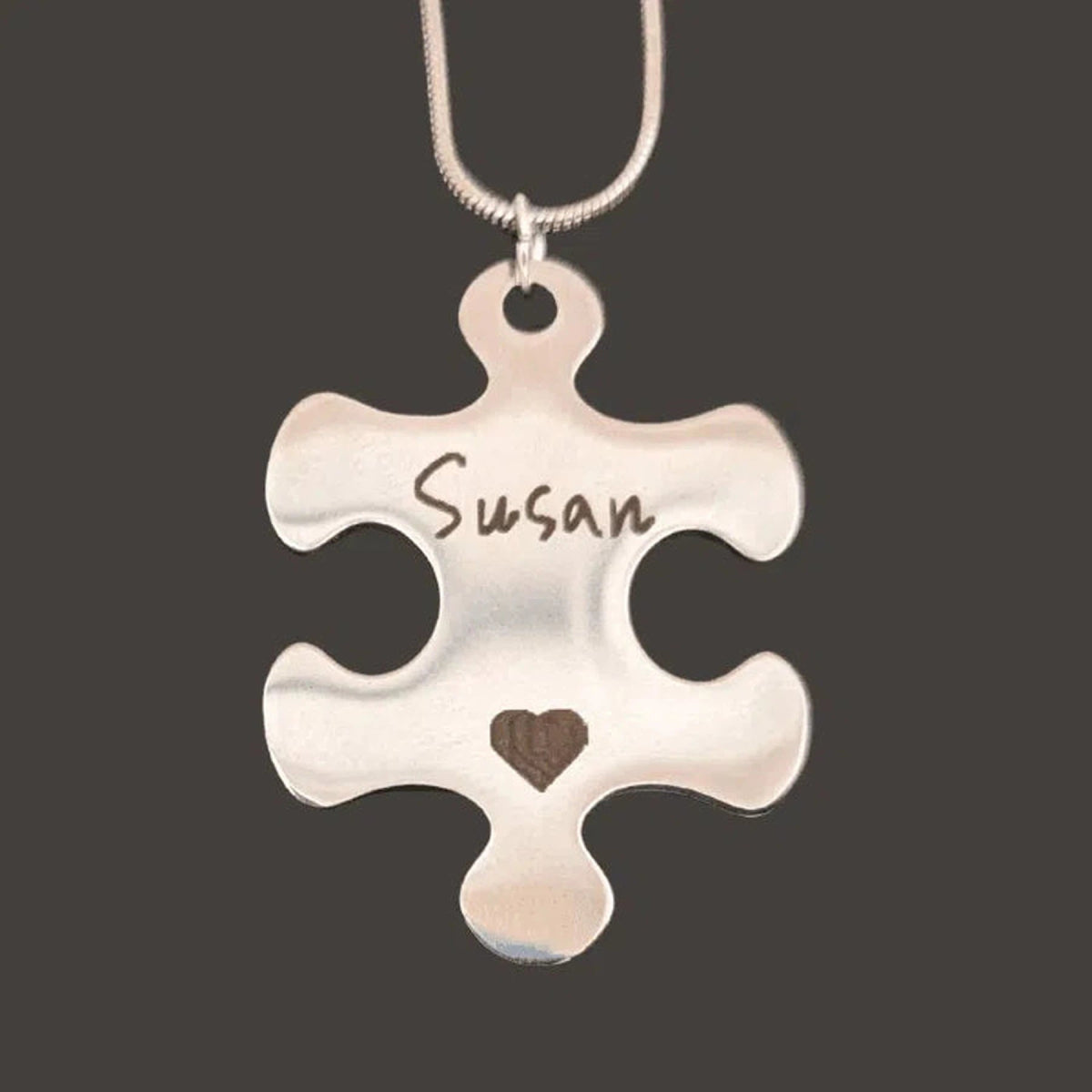 Engravable Stainless Steel Puzzle Piece Necklace - LightForce Laser Engraving, LLC