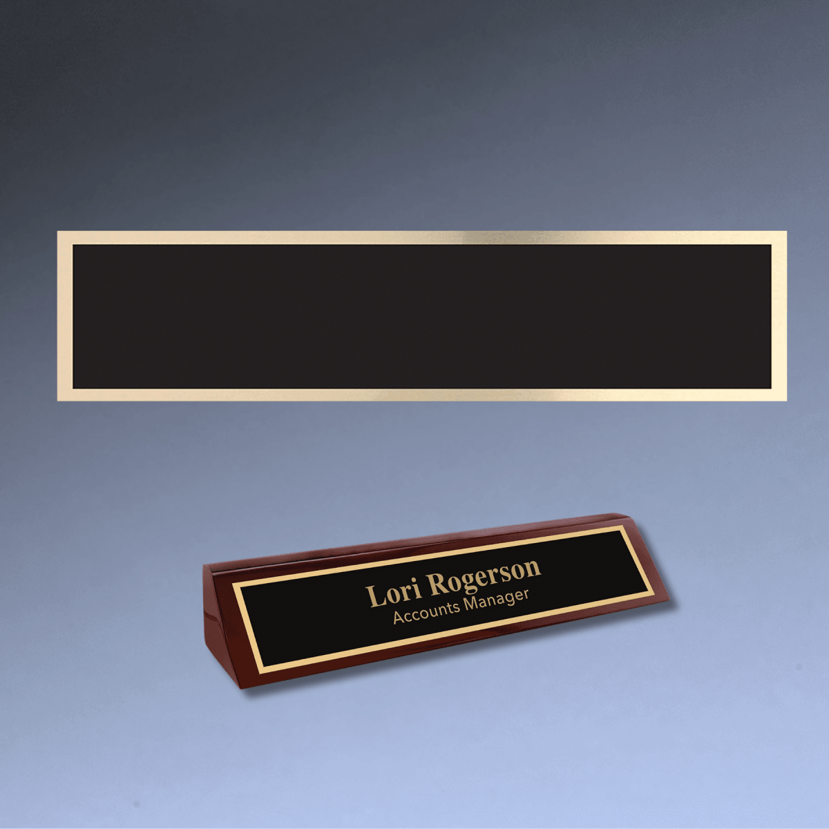 Engraved Black/Gold Brass Name Plates for Desk Wedges - 7 1/2" x 1 3/4"