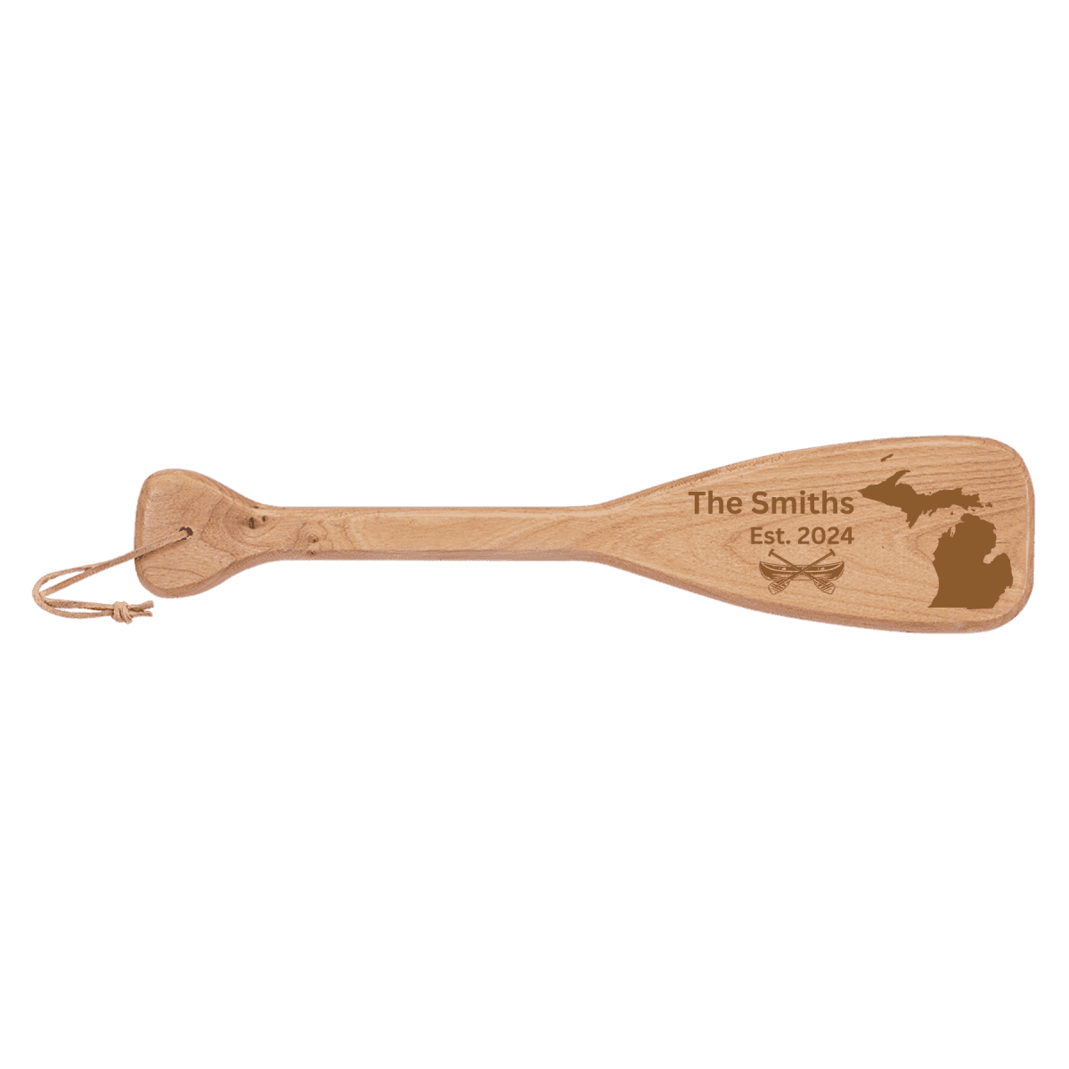 Engraved Boat Paddle Signs - Personalized Wall Decor with Leather String - Lake with Name and Est.