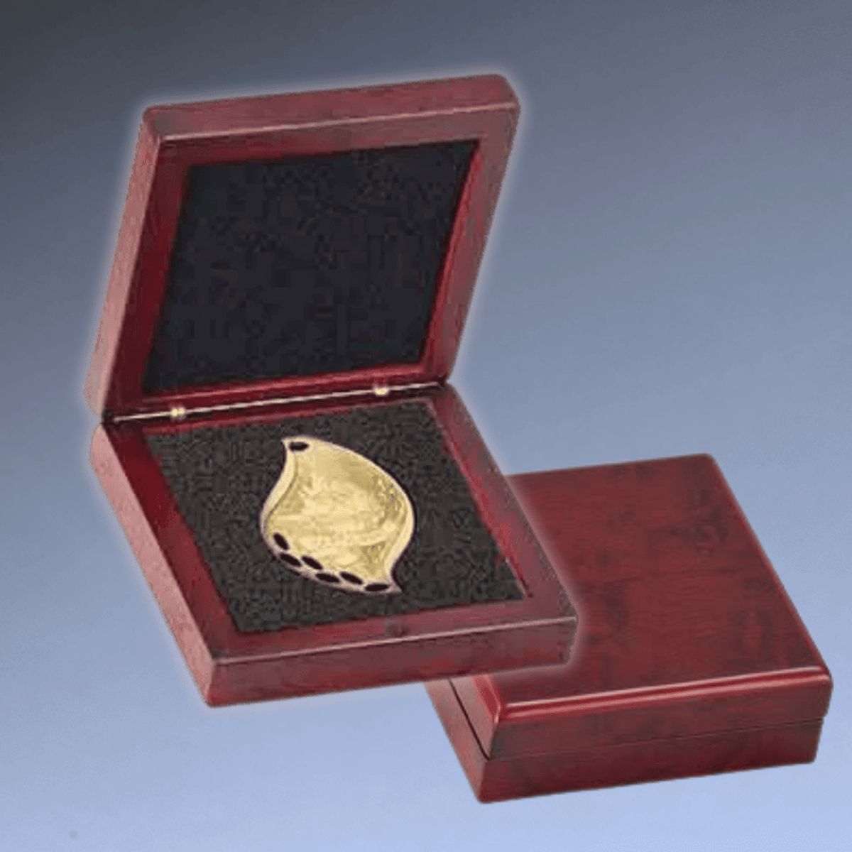 Engraved Medal Box with Felt Interior and Rosewood Finish - 3 3/4" x 3 3/4"