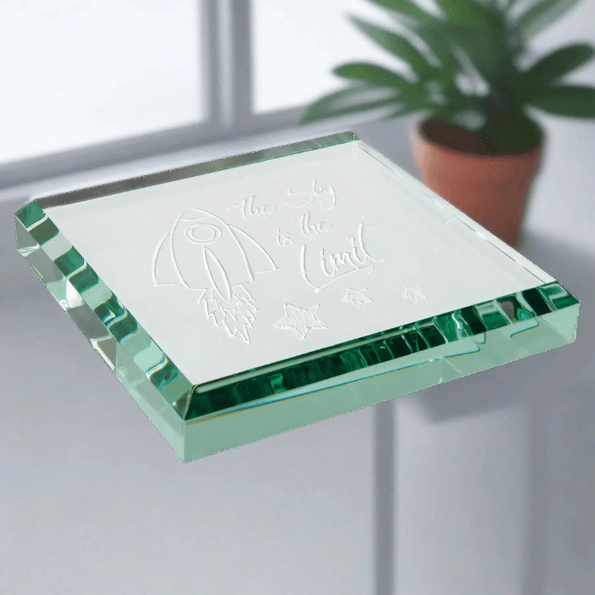 Engraved Square Jade Glass Paperweight - LightForce Laser Engraving, LLC