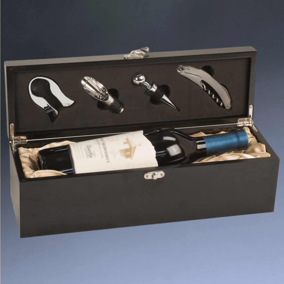Engraved Wine Box Gift Sets with Wine Tools - Matte Black Fiberboard